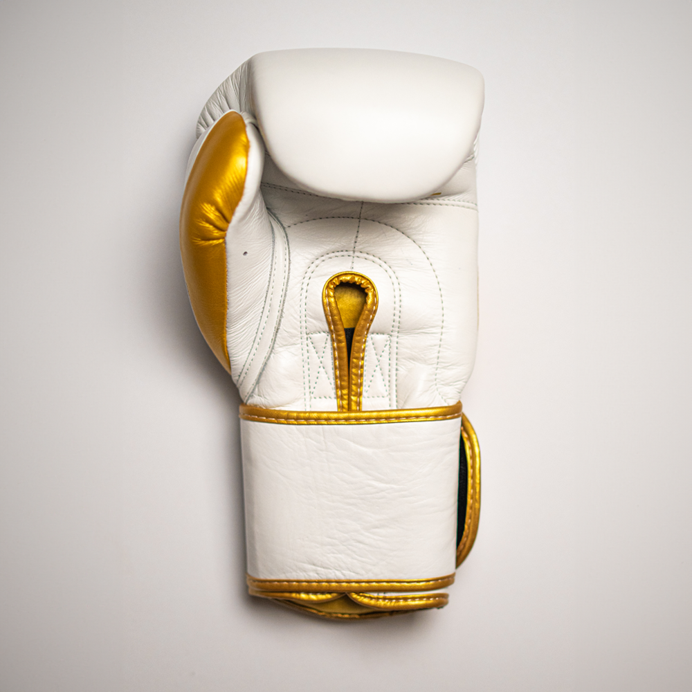Boxing gloves with velcro strap.