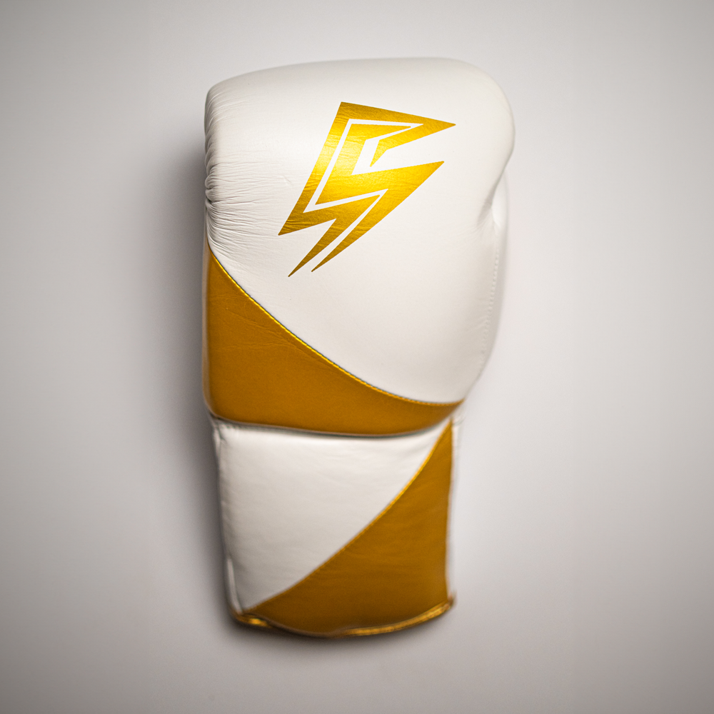 Boxing gloves with laces.