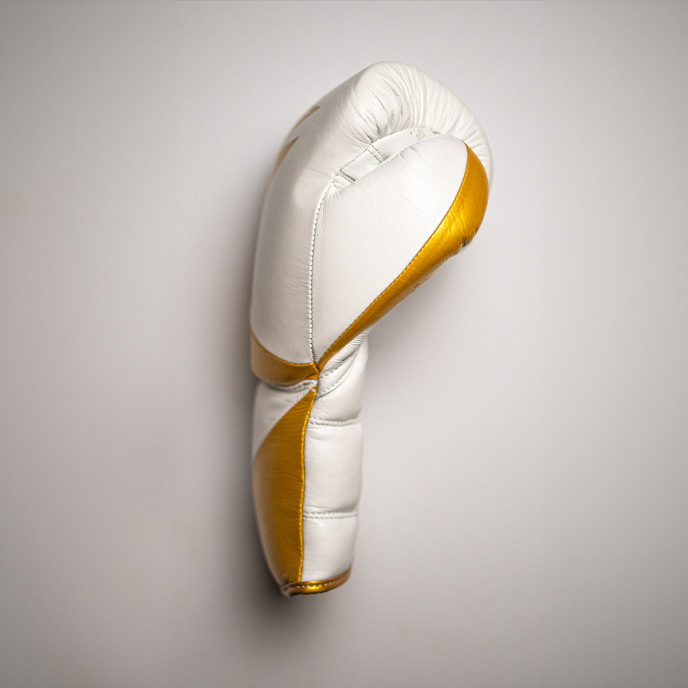 Boxing gloves with laces.